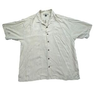 Tommy Bahama Shirt Mens XL Beige Silk Embroidered Golf Paradise Open Button Up